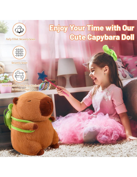 Emoin Peluche Capybara 23 cm con Mochila Tortuga Suave