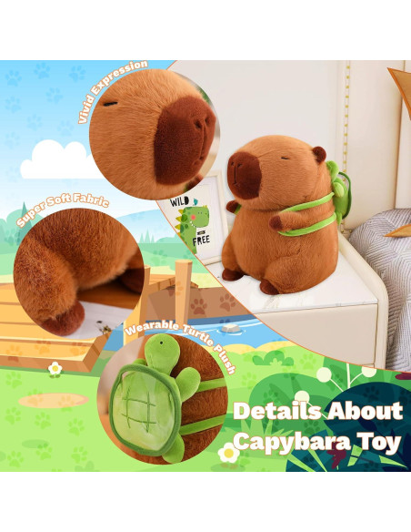 Emoin Peluche Capybara 23 cm con Mochila Tortuga Suave