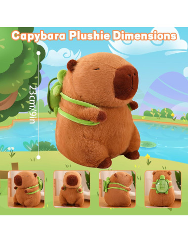 Emoin Peluche Capybara 23 cm con Mochila Tortuga Suave
