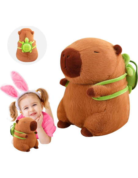 Emoin Peluche Capybara 23 cm con Mochila Tortuga Suave