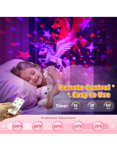 Luz Nocturna Proyector PIKOY Rosa 90 Modos Regulable Recargable