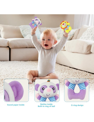 Sonajeros de Calcetines para Bebés Taoyi 2 Piezas Animales