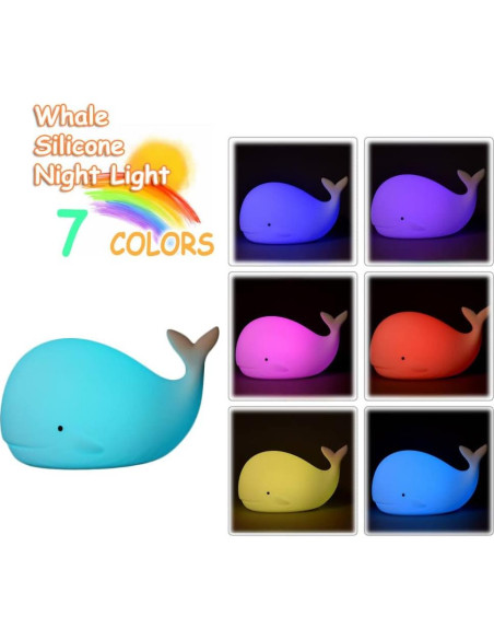 Luz Nocturna de Silicona TriPro Ballena 7 Colores 18.8x8.9cm Luz Nocturna de Silicona TriPro Ballena 7 Colores 18.8x8.9cm