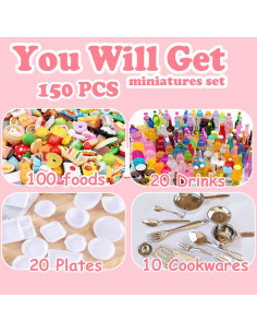 150 Piezas Miniaturas Comida y Bebidas para Muñecas 1:12 2