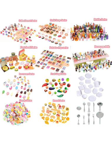 150 Piezas Miniaturas Comida y Bebidas para Muñecas 1:12