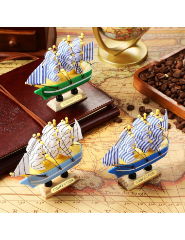 Modelo de Barco de Vela Decorativo Blulu - 12 Piezas Vintage