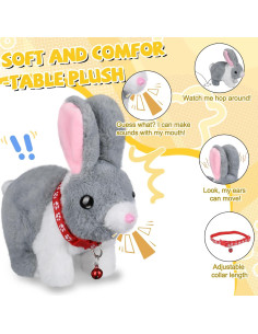 Conejo Saltarín de Peluche Interactivo Jimate Gris 18 cm 2