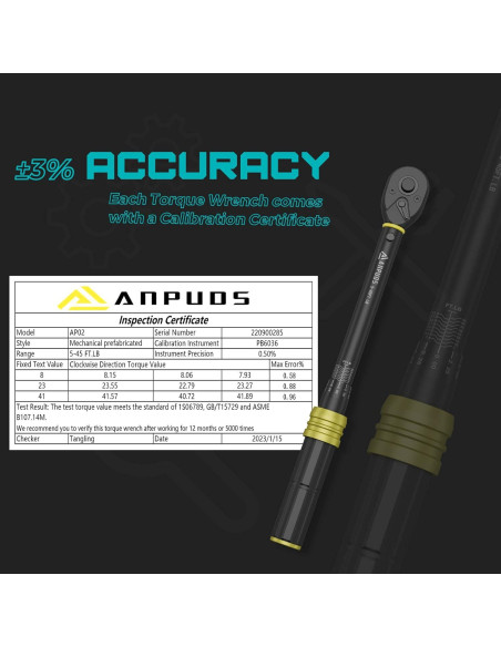 Llave de Torque ANPUDS 3/8" 5-45 Ft-Lb / 6.8-61 Nm Ligera