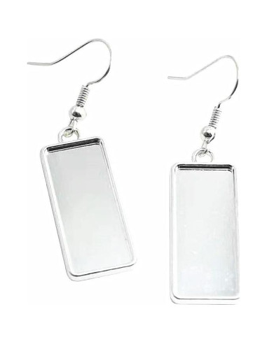 20 Pendientes de Cabochón Rectangular 10x25mm Plata SAUNUCHI