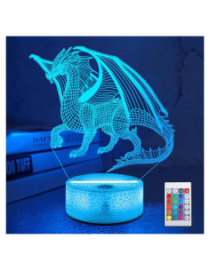 Lámpara Nocturna 3D Lampeez Dragón, 16 Colores, Control Remoto