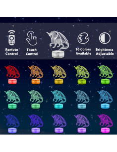 Lámpara Nocturna 3D Lampeez Dragón, 16 Colores, Control Remoto 2