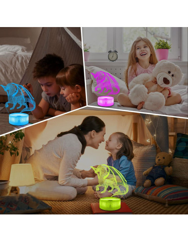 Lámpara Nocturna 3D Lampeez Dragón, 16 Colores, Control Remoto