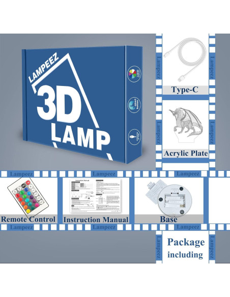 Lámpara Nocturna 3D Lampeez Dragón, 16 Colores, Control Remoto Lámpara Nocturna 3D Lampeez Dragón, 16 Colores, Control Remoto