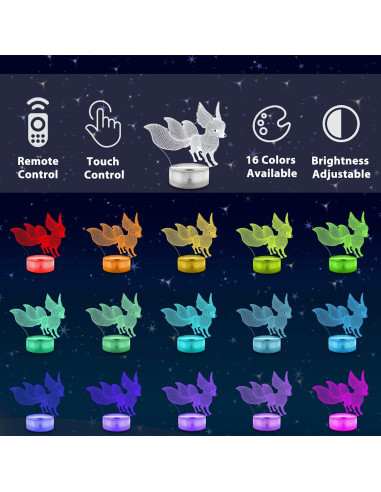 Lámpara 3D Lampeez Zorro - 16 Colores con Control Remoto