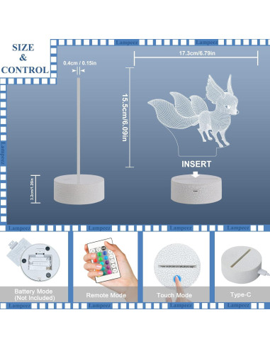 Lámpara 3D Lampeez Zorro - 16 Colores con Control Remoto
