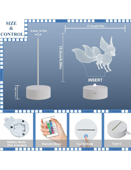 Lámpara 3D Lampeez Zorro - 16 Colores con Control Remoto