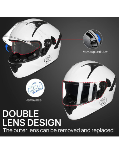 Casco de Moto ILM X9 Bluetooth Doble Visor Blanco S