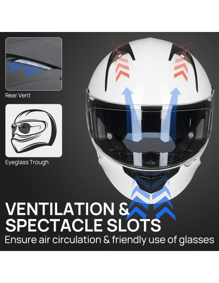 Casco de Moto ILM X9 Bluetooth Doble Visor Blanco S