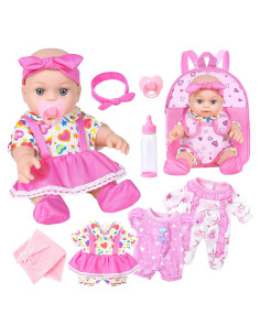 Muñeca de Bebé DONTNO 30 cm con Mochila y Accesorios