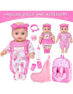 Muñeca de Bebé DONTNO 30 cm con Mochila y Accesorios 2