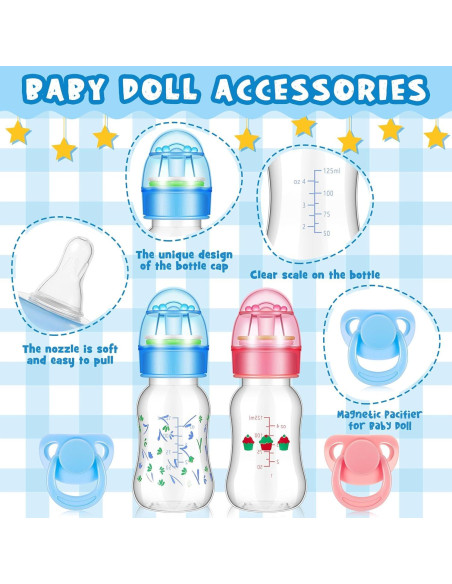 Accesorios para Muñecas Reborn Jexine 4 Piezas Chupetes y Botellas