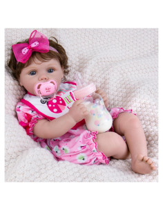 Muñeca Aori Reborn 55.88 cm Realista con Ropa Rosa