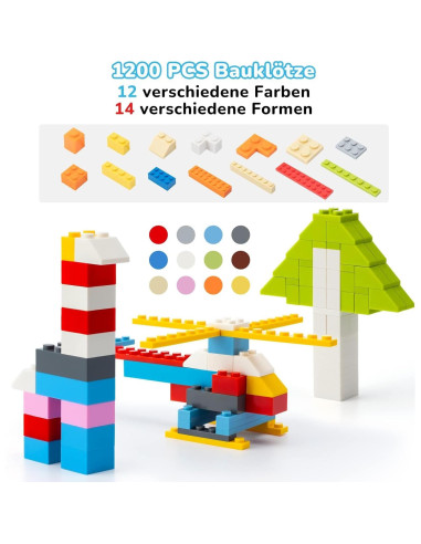 Bloques de Construcción WYSWYG 1200 Piezas 12 Colores