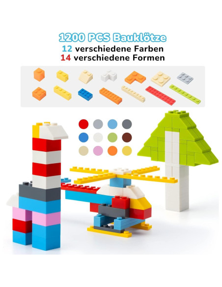 Bloques de Construcción WYSWYG 1200 Piezas 12 Colores