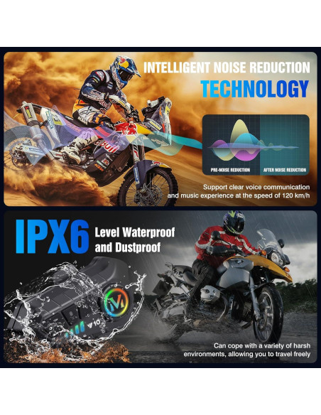 Altavoces para Casco de Motocicleta FEYA Y10 IPX6 Bluetooth 5.3