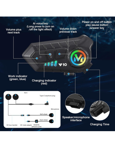 Altavoces para Casco de Motocicleta FEYA Y10 IPX6 Bluetooth 5.3
