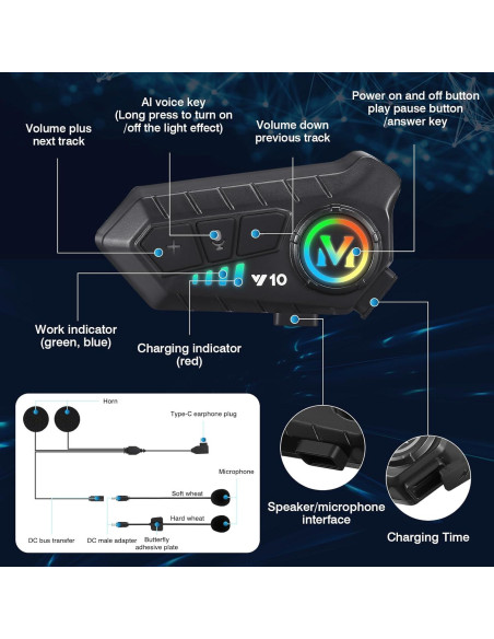 Altavoces para Casco de Motocicleta FEYA Y10 IPX6 Bluetooth 5.3