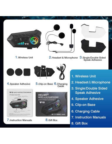 Altavoces para Casco de Motocicleta FEYA Y10 IPX6 Bluetooth 5.3