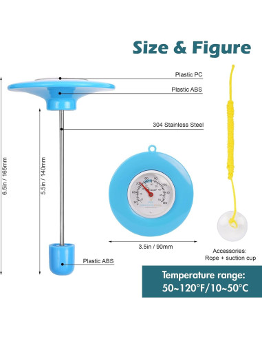 Termómetro Flotante de Piscina SPOROLWE 1.68" PVC Resistente