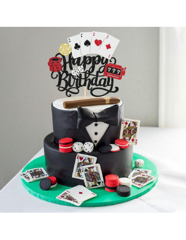 Adorno de Pastel Casino Feliz Cumpleaños ZHUOWEISM 16.76x24.89cm