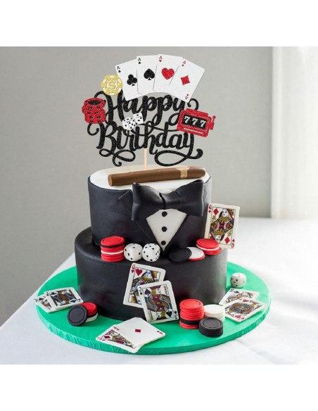 Adorno de Pastel Casino Feliz Cumpleaños ZHUOWEISM 16.76x24.89cm