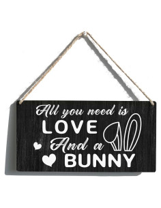 Placa Decorativa Qious Conejo Amor 15x30 cm Madera Rústica