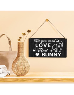 Placa Decorativa Qious Conejo Amor 15x30 cm Madera Rústica 2