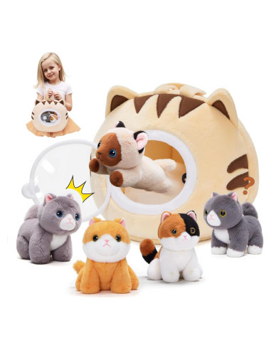 Casa de Peluche OUOZZZ con 5 Gatos Suaves - Juguete Interactivo