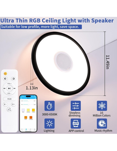 Luz de Techo LED RGB UprizeP 24W con Altavoz Bluetooth