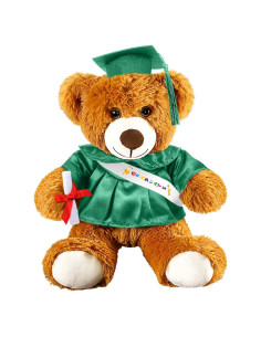 Oso de Graduación 2025 Foilswirl Toga y Gorra Verde 22 cm