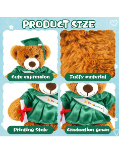 Oso de Graduación 2025 Foilswirl Toga y Gorra Verde 22 cm 2