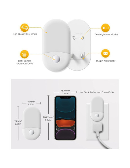 Luz Nocturna Ámbar LOHAS 0.6W LED Sensor Automático Luz Nocturna Ámbar LOHAS 0.6W LED Sensor Automático