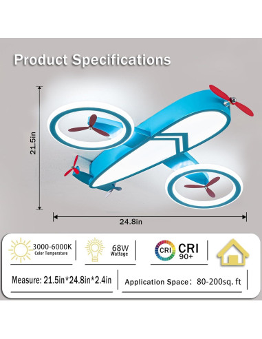 Luz de Techo LED YUDINGKEJI Aviación Azul 68W Control Remoto