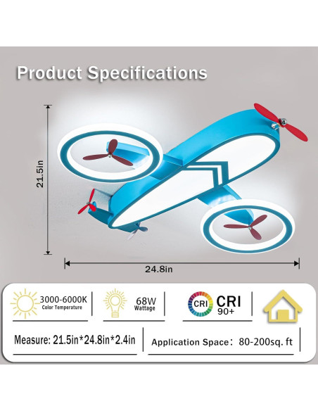 Luz de Techo LED YUDINGKEJI Aviación Azul 68W Control Remoto