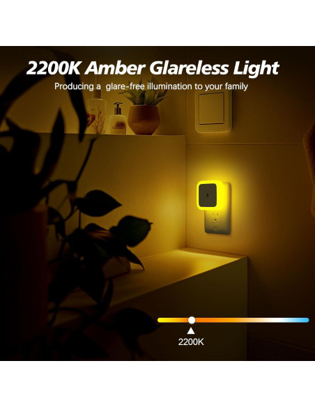 Luz Nocturna Sujeet LED Ámbar 4 Piezas Sensor Crepúsculo Luz Nocturna Sujeet LED Ámbar 4 Piezas Sensor Crepúsculo