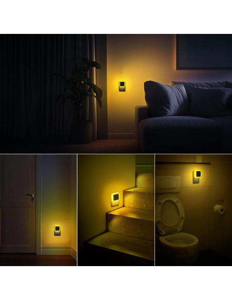 Luz Nocturna Sujeet LED Ámbar 4 Piezas Sensor Crepúsculo Luz Nocturna Sujeet LED Ámbar 4 Piezas Sensor Crepúsculo