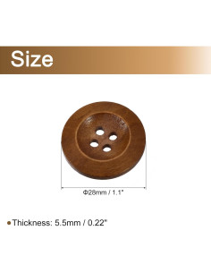 Botones de Madera uxcell 28mm 50 Pcs 4 Agujeros Café 2