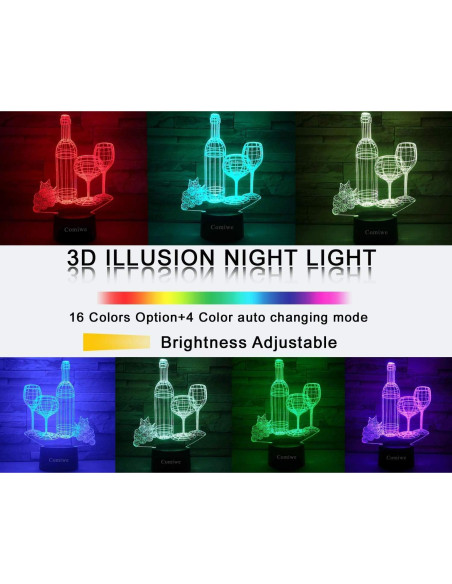 Lámpara de Noche 3D Vaso de Vino KOLITEE 16 Colores LED Lámpara de Noche 3D Vaso de Vino KOLITEE 16 Colores LED