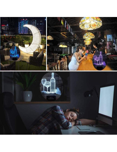 Lámpara de Noche 3D Vaso de Vino KOLITEE 16 Colores LED