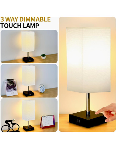 Lámpara de Mesa Táctil Woderdeng 3 Niveles USB Blanca